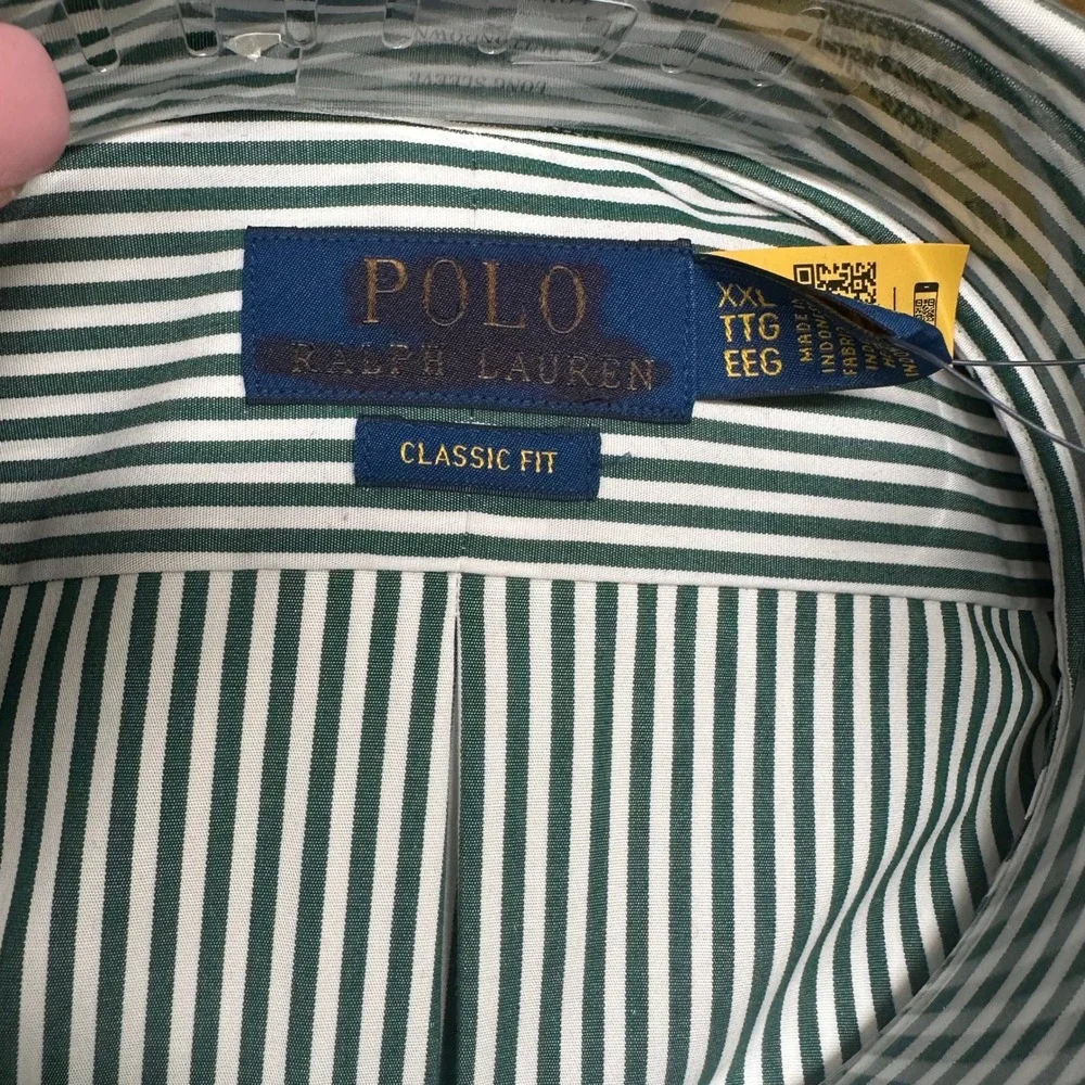 Polo Ralph Lauren Mens Classic Fit Stretch Shirt Green White Striped XXL New